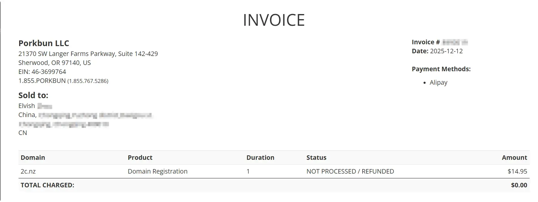 账单显示 Paid $0.00